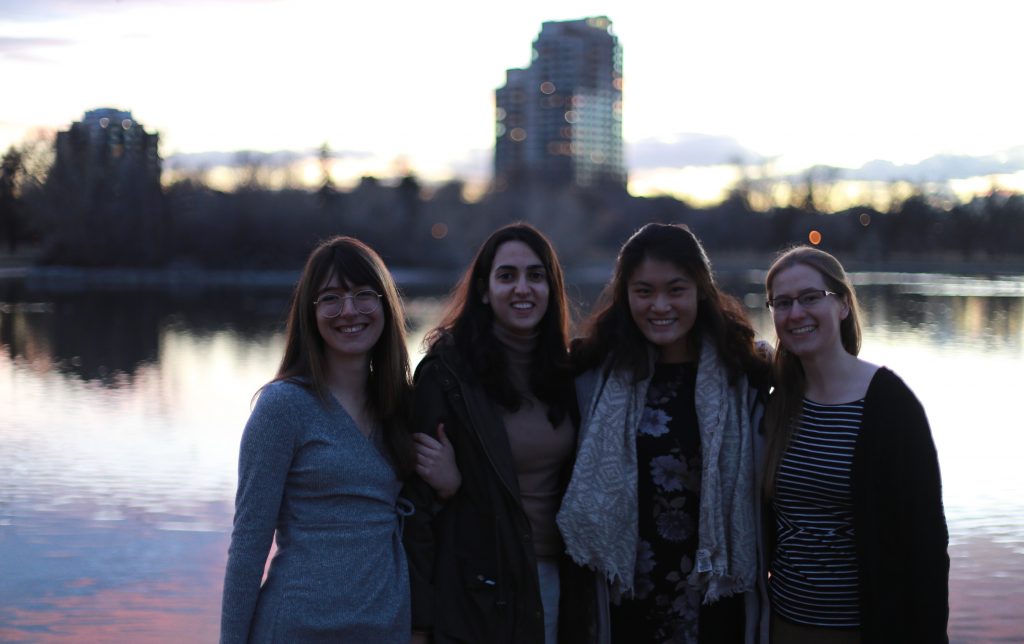 Group of companions in City Park at sunset